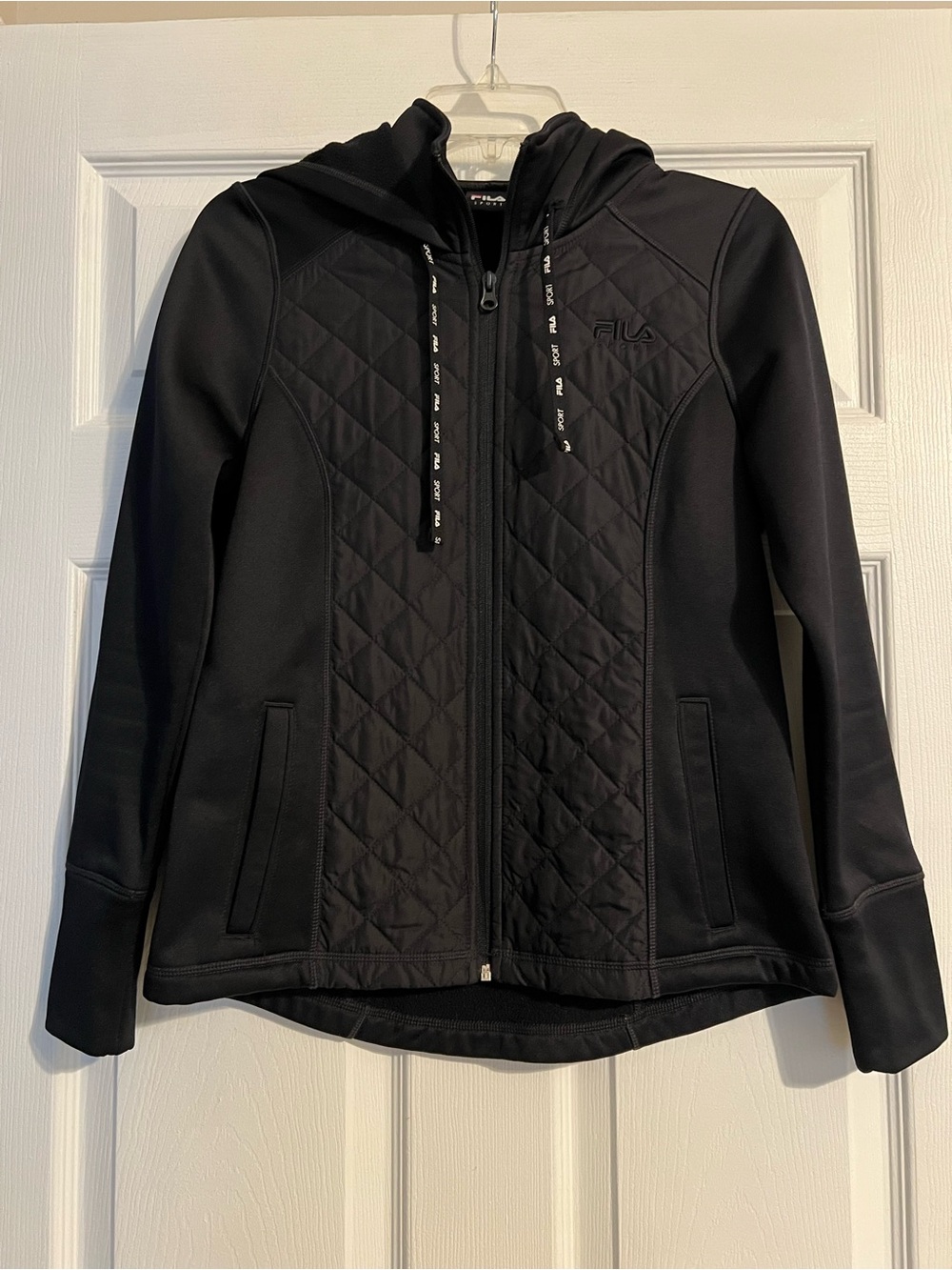 FILA Black Quilted Front Hooded Bomber Jacket